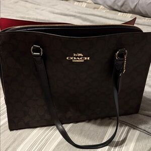 Coach Brown Signature Tote with Red Interior